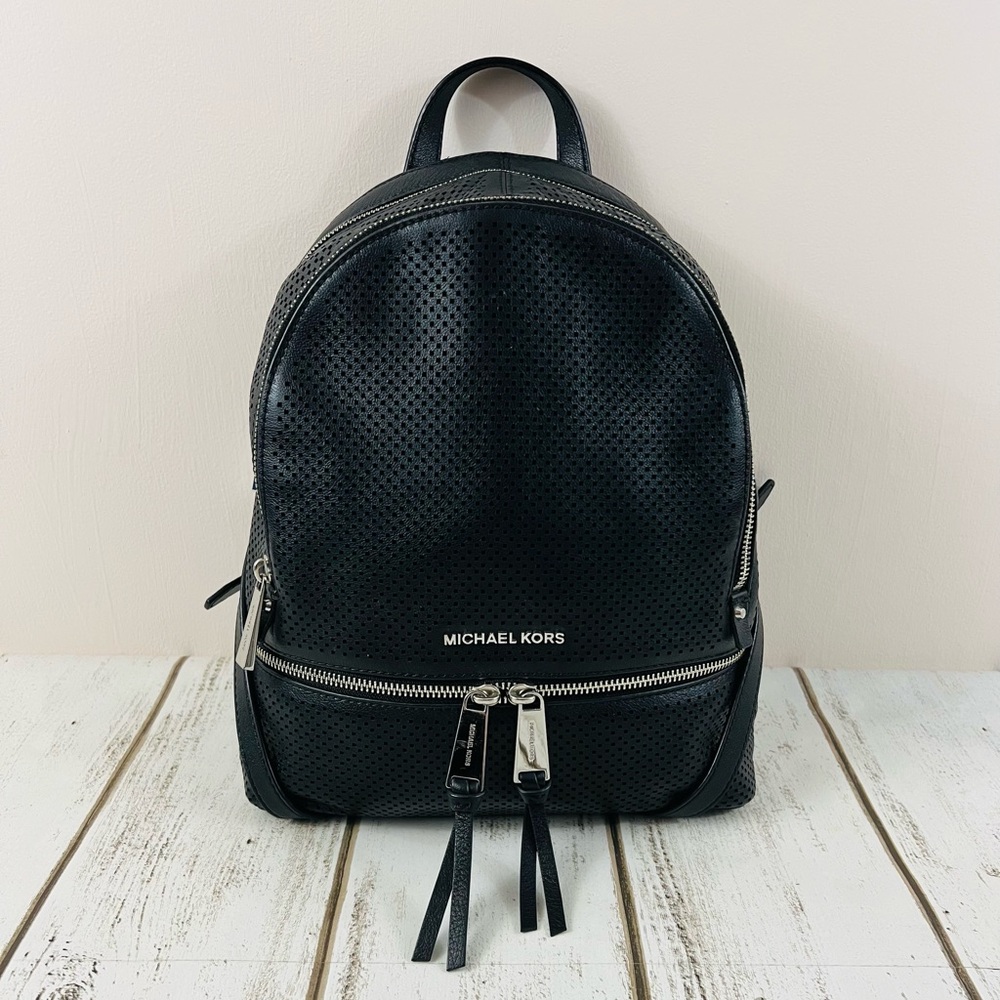 Michael Kors Black Leather Medium Backpack - Picture 2 of 11